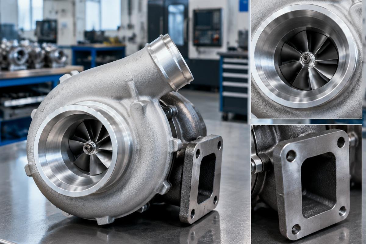 Turbocharger 482-8480 compressor housing inlet geometry and mounting flange detail