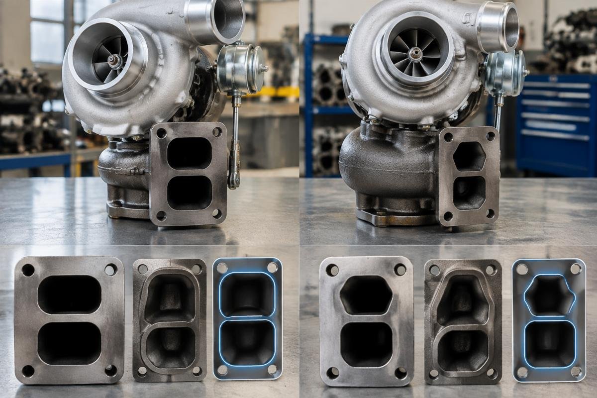 Turbocharger 6690633 flange and port layout comparison for Bobcat 873 and Deutz BF4M2011