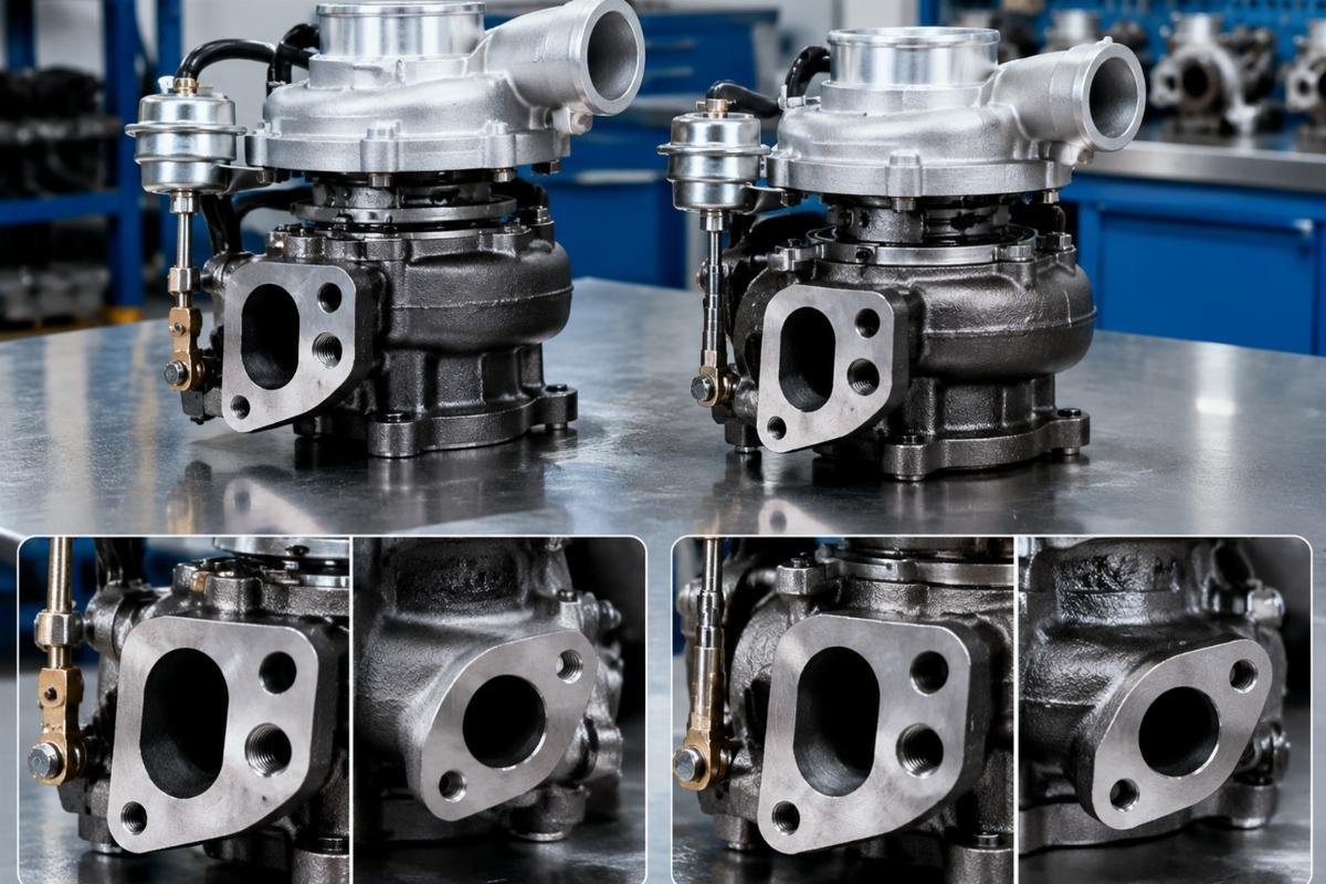 Turbocharger oil port and drain flange comparison detail
