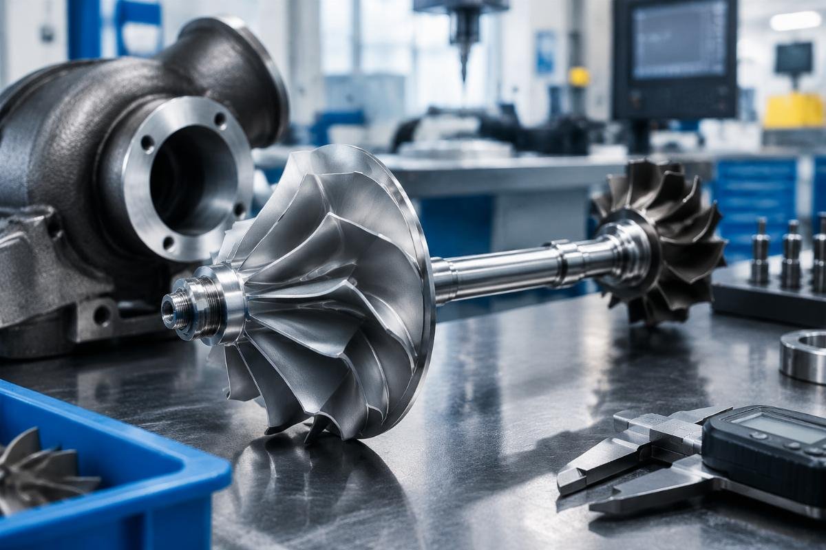 Turbocharger S1B compressor wheel and shaft assembly detail