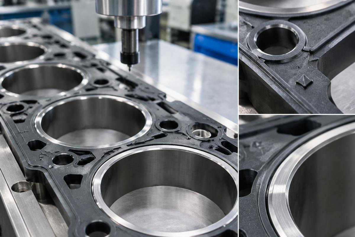 V2203 cylinder head gasket embossing alignment and fire ring close-up