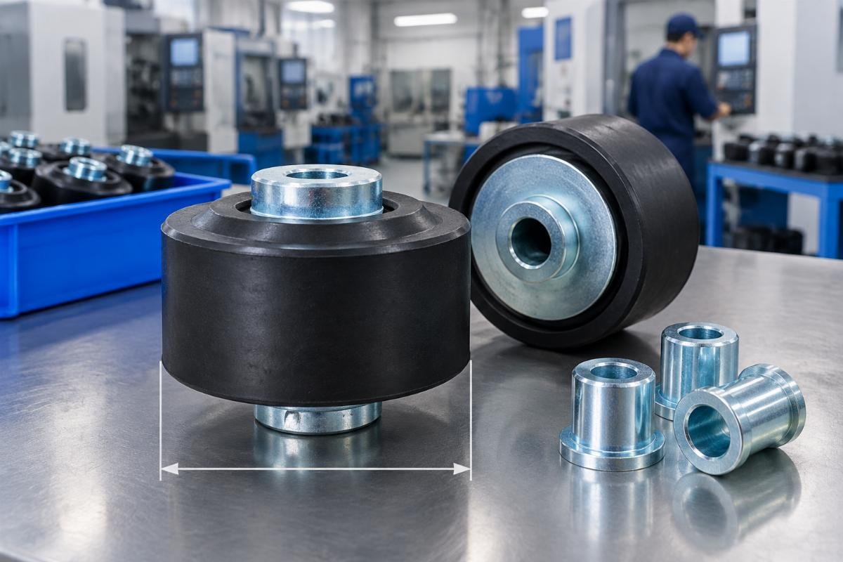 Vibration Mount 91-2281 cushion damper showing Γ82 mm body and zinc-plated steel inserts
