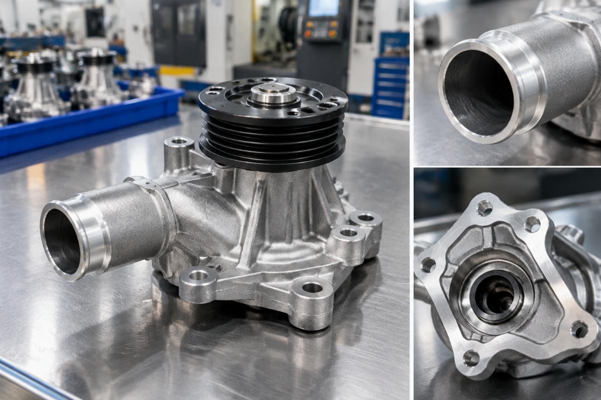 Water Pump 1G772-73032 for Kubota V3307 engine showing inlet port orientation and mounting face detail