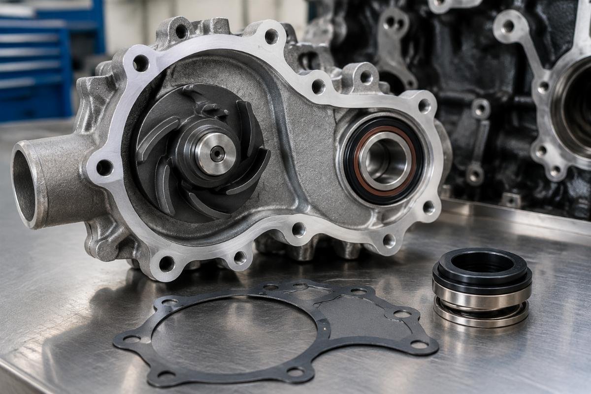 Water pump gasket mating surface and shaft seal detail for Perkins 1104 series