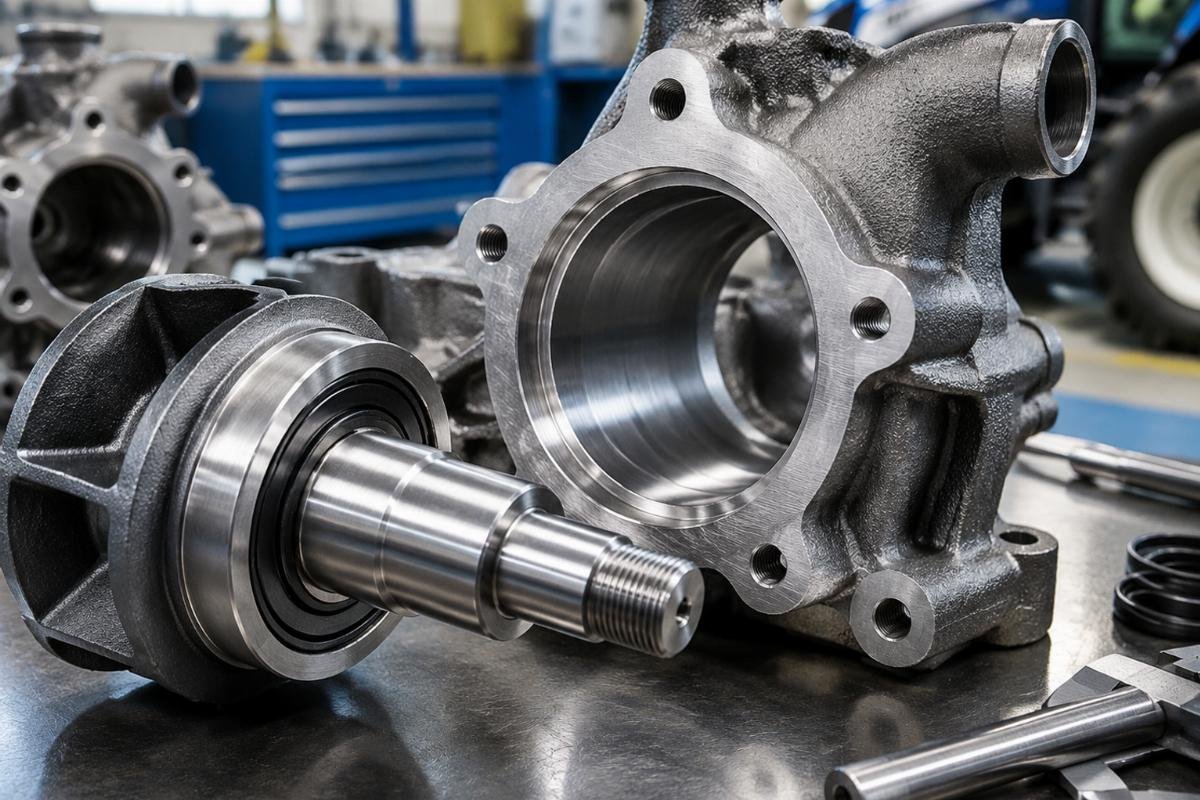 Water pump housing bore and shaft interface detail for New Holland TC series