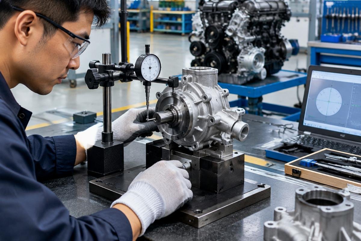 Water Pump shaft runout and flange tolerance inspection for Bobcat Kubota D1402 installation